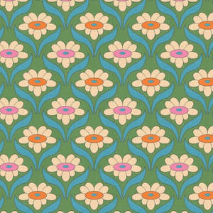 Green Fabric: Petal Power Daisies Green