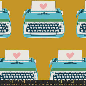 Yellow Fabric: Darlings 2 Typewriters Canvas in Cactus