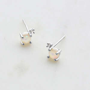 Jewellery: White Opal & Crystal Stud in Sterling Silver
