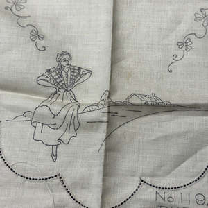 Vintage Linen Embroidery Panel - Dancing Couple