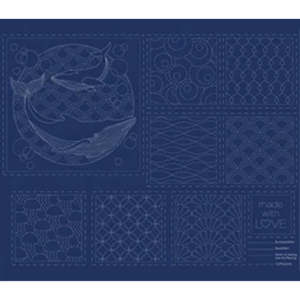 Fabric Panel: Ocean Sashiko Panel Navy on Linen