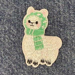 Scarves: Iron on Patch White Alpaca with Green Scarf