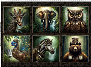 Fabric Panel: Steampunk Menagerie Portraits Panel by Jason Yenter