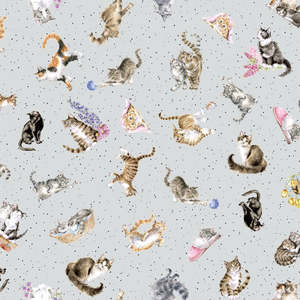 Whiskers and Paws Tossed Cats Blue 35cm Remnant