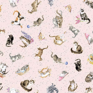 Remnants On Sale: Whiskers and Paws Tossed Cats Pink Remnant 45cm