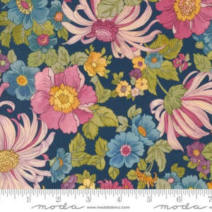 Remnants On Sale: Chelsea Garden - Flower Show in Navy Remnant 40cm