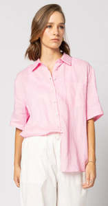 Drama The Label: Drama The Label Short Sleeve Linen Shirt - Candy