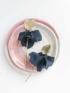 Willow Collective Flora Dangle Earrings (gold fixture) - Navy