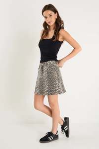 Among The Brave: Among The Brave Sunny Leopard Print Mini Denim Skirt - Animal Print