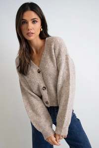 Among the Brave Wholesome Biscuit Boucle Knit Cardigan