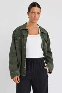 Among The Brave Penny Dark Khaki Denim Shacket - Dark Khaki
