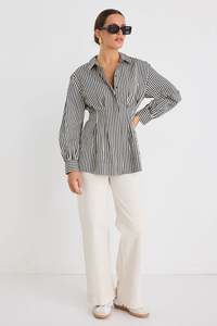 Among The Brave: Among The Brave Ensured Black Stripe Fitted Corset Shirt - Black Stripe
