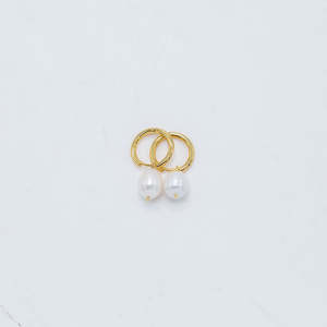 Sleepers: Sophie Pearl Hoop Huggies - Gold