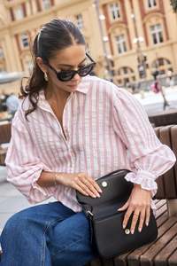 By Rosa Connection Pink Stripe Button Front Blouse