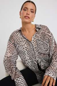 Stories Be Told: Stories Be Told Felix Charcoal Snake Georgette Oversized Shirt - Charcoal Snake