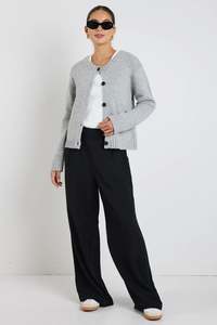 Stories Be Told: Stories Be Told Crest Light Grey Marle Crewneck Cardigan - Light Grey Marle
