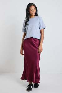 Stories Be Told: Stories Be Told Talent Burgundy Satin Bias Midi Skirt - Burgundy