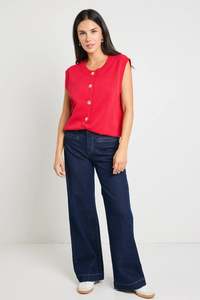 Stories Be Told: Stories Be Told Trait Cherry Crewneck Knitted Vest Top - Cherry