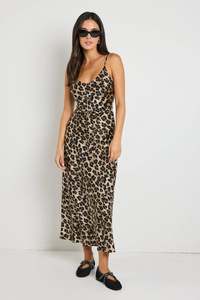 Stories Be Told: Stories Be Told Exhibition Animal Satin V Neck Slip Dress - Animal