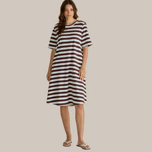 Good Friday Discount: Betty Basics Eloise T-Shirt Dress - Brown Stripe