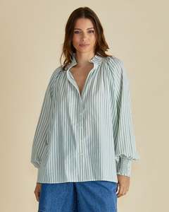 Good Friday Discount: Betty Basics Romi Shirt - Green Stripe