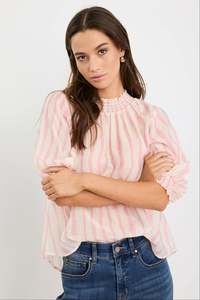 By Rosa Precisian Blush Stripe High Neck SS Top