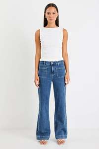Among The Brave Zoey Mineral Blue High Rise Wide Leg Pocket Jean - Mineral Blue
