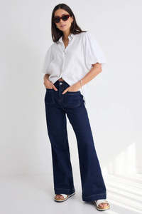 Among the Brave Zoey Indigo High Rise Wide Leg Pocket Jean