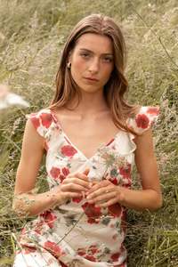 Ivy + Jack Amusing Cream Red Rose Bias Slip Maxi Dress