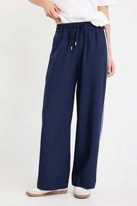 Stories Be Told: Stories Be Told Townie Blue Side Stripe Elastic Waist Pants - Blue