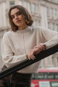 Among The Brave: Among the Brave Edge Ivory Mock Neck Contrast Trim Jumper