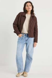 Among The Brave: Among The Brave Absolute Chocolate Collared Quilted Jacket - Chocolate
