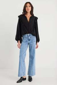 Ivy Jack: Ivy + Jack Integrity Black Sheer Frill Detail Long Sleeve Top