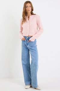 Ivy Jack: Ivy + Jack Highlight Blush Mohair Blend Crewneck Cardigan - Blush