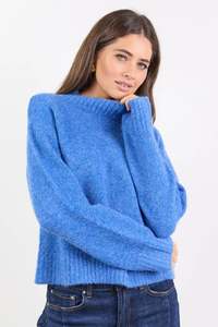 Among The Brave Cocoon Azure Relaxed Knit Mock Neck Jumper - Azure