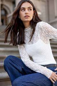 Among The Brave: Among the Brave Giving Ivory Lace Long Sleeve Top