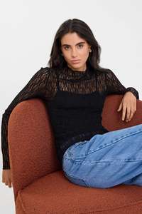 Among the Brave Giving Black Lace Long Sleeve Top