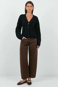 Among The Brave Bespoke Black V Neck Cinched Cardigan - Black