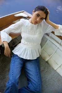 Among The Brave Required Ivory LS Shirred Bodice Top - Ivory