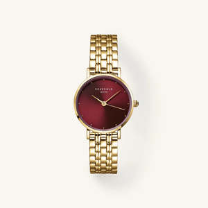 Rosefield Womens Watch Small Edit Gold - Round/Burgundy Dial
