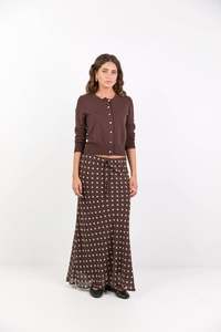 Among the Brave Rally Chocolate Polka Dot Georgette Tie Waist Bias Maxi Skirt