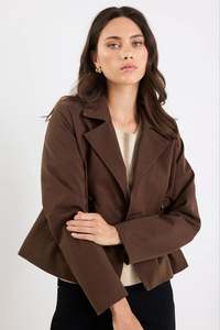 Good Friday Discount: Stories Be Told Pathway Chocolate Cropped Trench Jacket