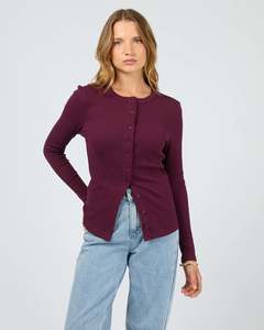 Silent Theory Button Up Long Sleeve Tee - Cherry