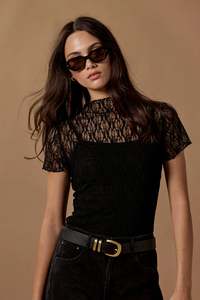 Among The Brave Providing Black Lace Short Sleeve Top - Black