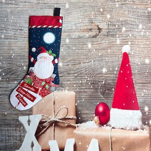 Stocking – Santa Stops Here – Left – StitchGirl
