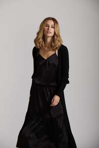 Long Sleeve Tops: Ruffle Cardi - Black