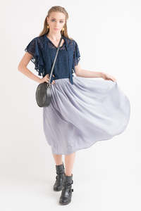 The Summer Sale: Tie Neck Ruffle Top - Blue Spot