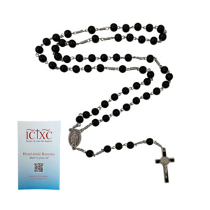 SJB Handmade Rosary - Black Glass St Benedict Crucifix