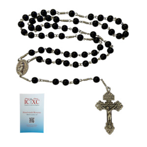 SJB Handmade Rosary - Black Glass Silver