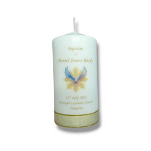 Candles: Baptism Candle 12cm: Dove Personalised